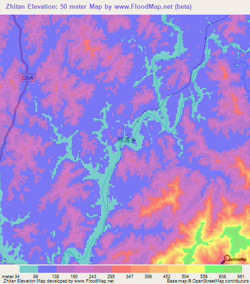 Zhitan,China Elevation Map