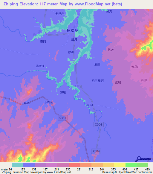 Zhiping,China Elevation Map