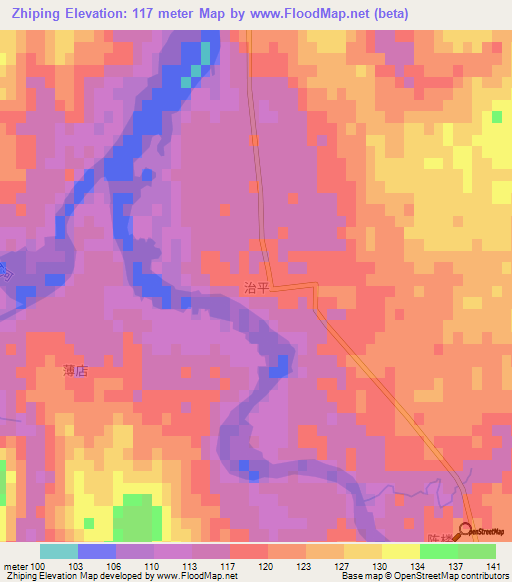 Zhiping,China Elevation Map