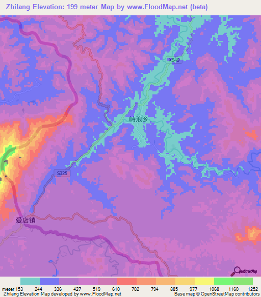 Zhilang,China Elevation Map