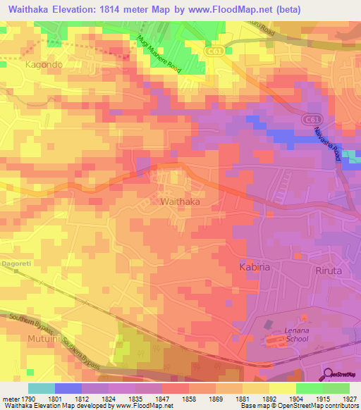 Waithaka,Kenya Elevation Map