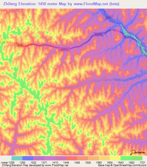 Zhifang,China Elevation Map