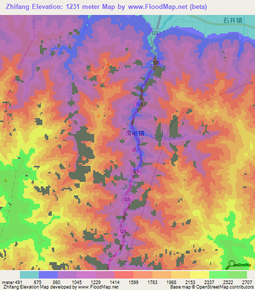 Zhifang,China Elevation Map