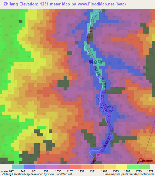 Zhifang,China Elevation Map