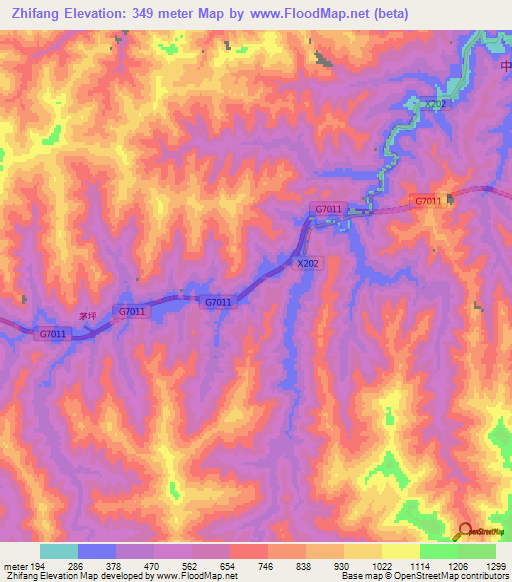 Zhifang,China Elevation Map