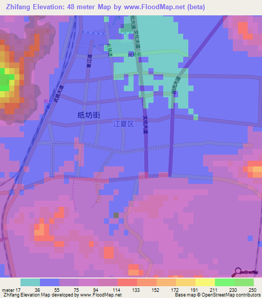 Zhifang,China Elevation Map