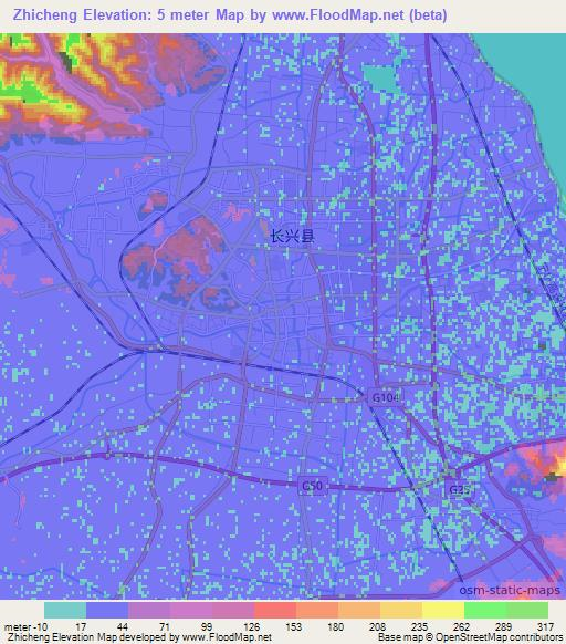 Zhicheng,China Elevation Map