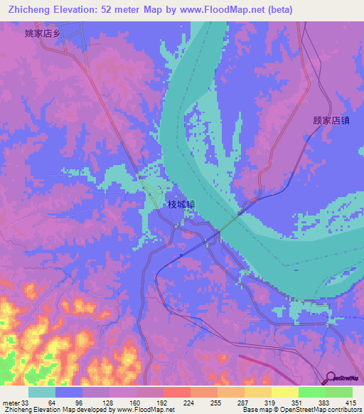 Zhicheng,China Elevation Map