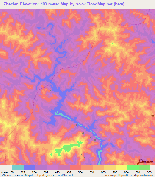 Zhexian,China Elevation Map