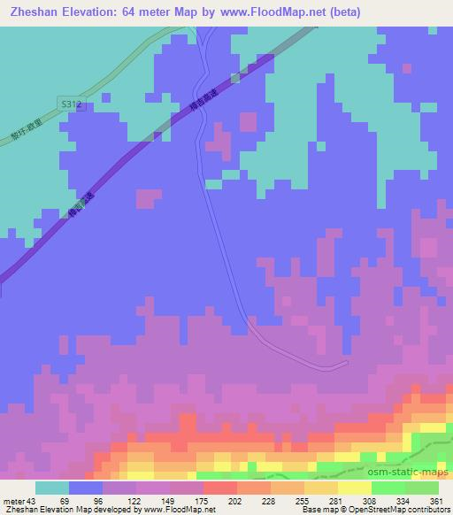 Zheshan,China Elevation Map