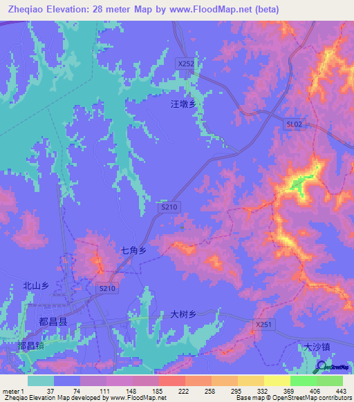 Zheqiao,China Elevation Map
