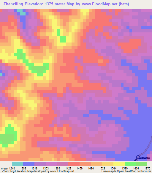 Zhenziling,China Elevation Map