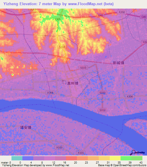 Yizheng,China Elevation Map