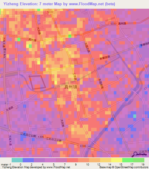 Yizheng,China Elevation Map