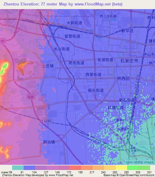 Zhentou,China Elevation Map