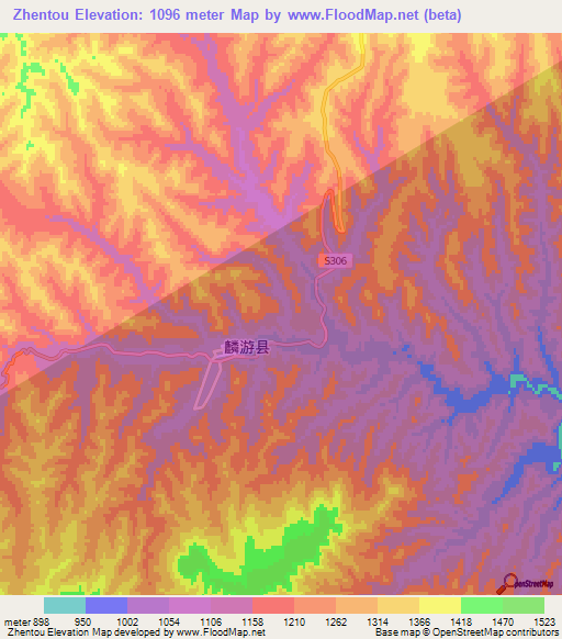 Zhentou,China Elevation Map
