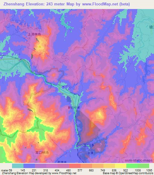 Zhenshang,China Elevation Map