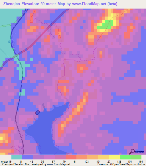 Zhenqiao,China Elevation Map
