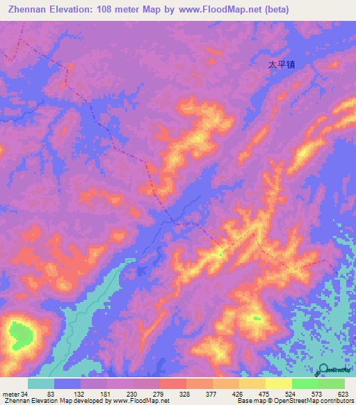 Zhennan,China Elevation Map