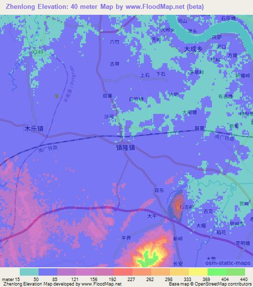 Zhenlong,China Elevation Map