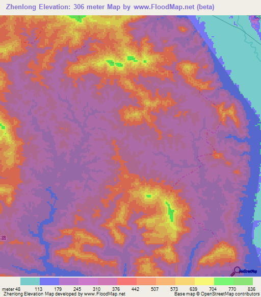 Zhenlong,China Elevation Map