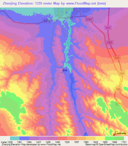 Zhenjing,China Elevation Map