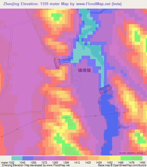 Zhenjing,China Elevation Map