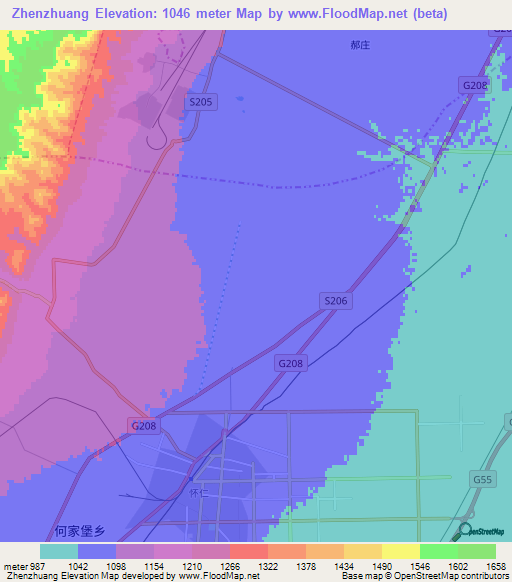 Zhenzhuang,China Elevation Map