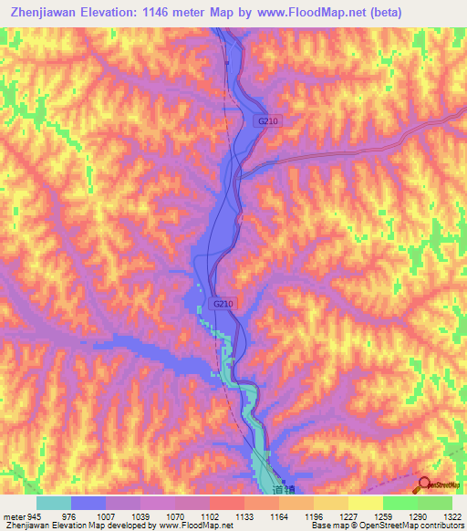 Zhenjiawan,China Elevation Map