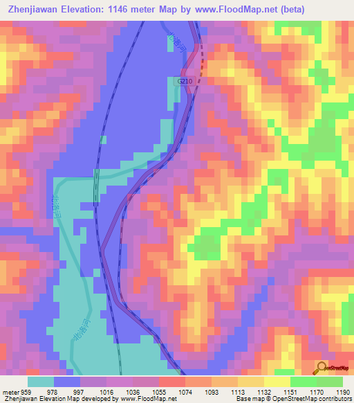 Zhenjiawan,China Elevation Map