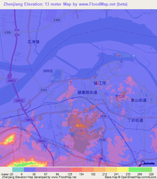 Zhenjiang,China Elevation Map