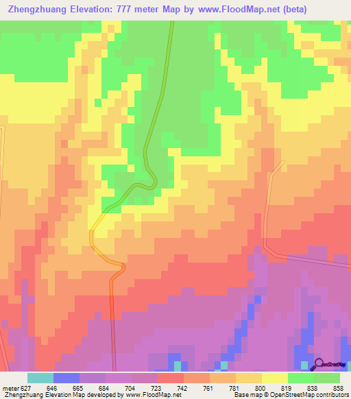 Zhengzhuang,China Elevation Map
