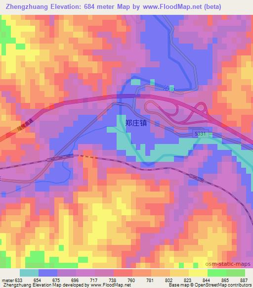 Zhengzhuang,China Elevation Map