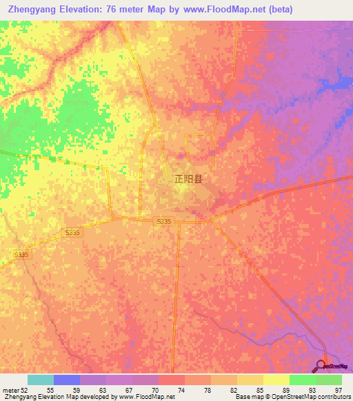 Zhengyang,China Elevation Map