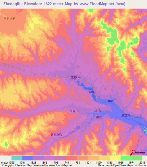 Zhengqibu,China Elevation Map