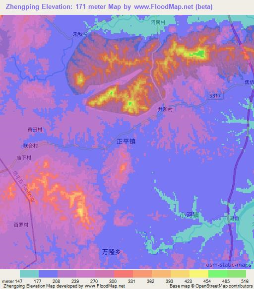 Zhengping,China Elevation Map