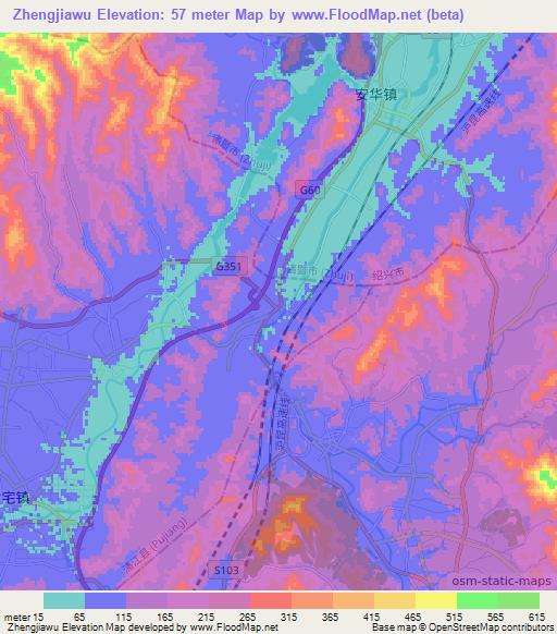 Zhengjiawu,China Elevation Map