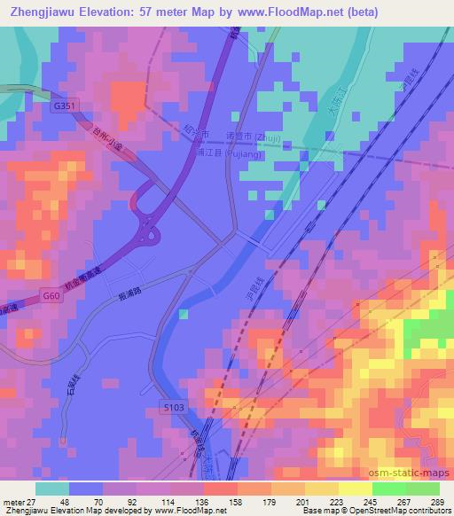 Zhengjiawu,China Elevation Map