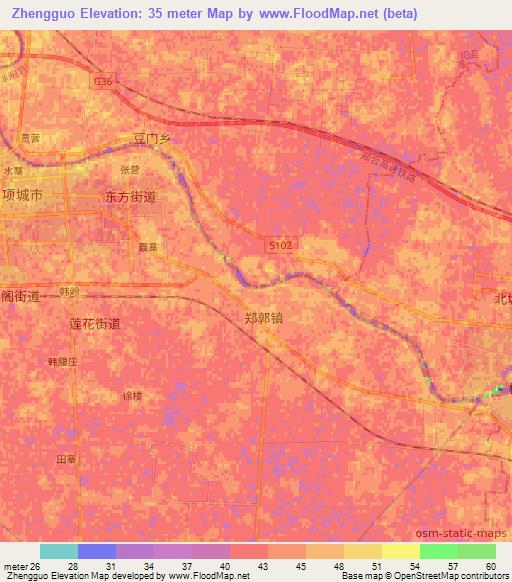 Zhengguo,China Elevation Map