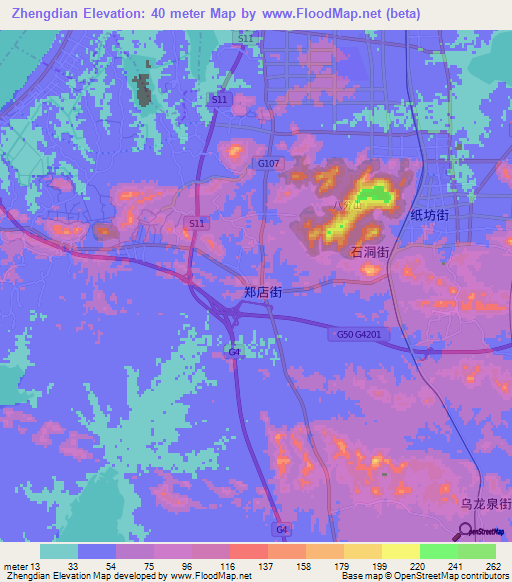 Zhengdian,China Elevation Map