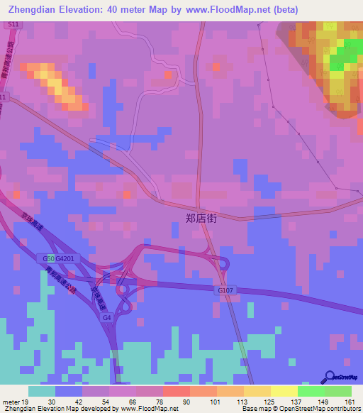 Zhengdian,China Elevation Map
