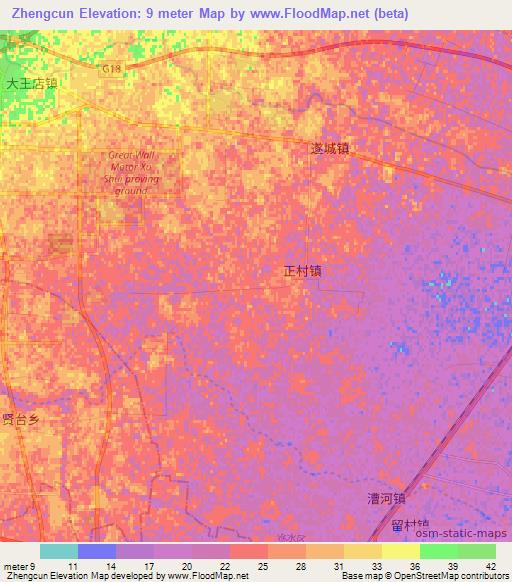 Zhengcun,China Elevation Map
