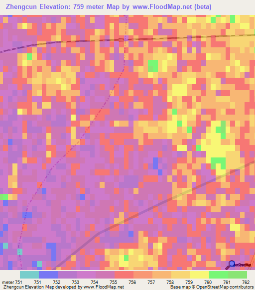 Zhengcun,China Elevation Map