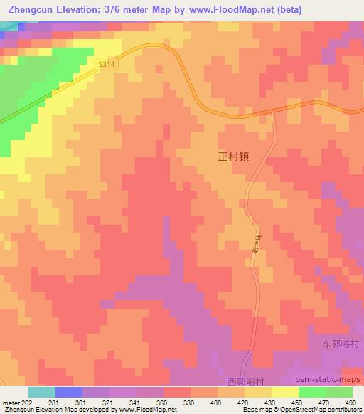Zhengcun,China Elevation Map