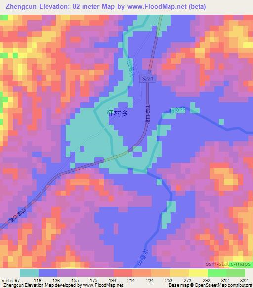 Zhengcun,China Elevation Map