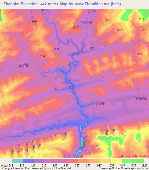 Zhengba,China Elevation Map