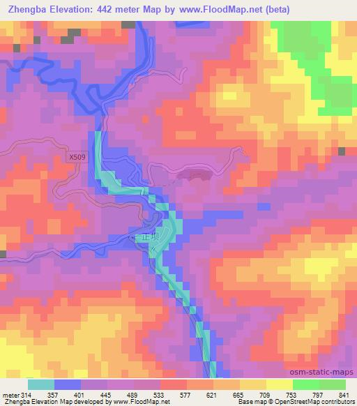 Zhengba,China Elevation Map