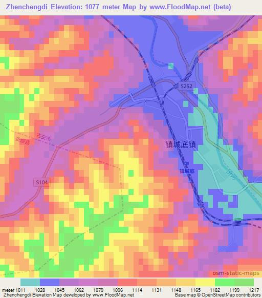 Zhenchengdi,China Elevation Map