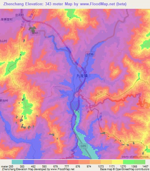 Zhenchang,China Elevation Map