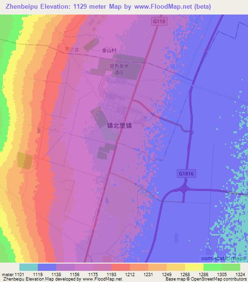 Zhenbeipu,China Elevation Map